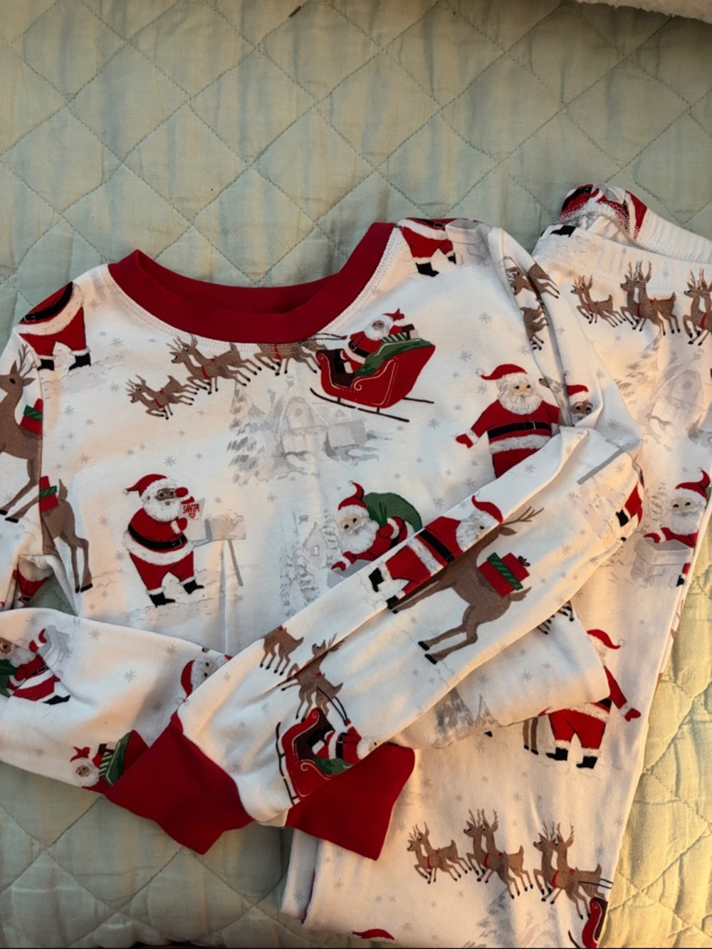 Pottery Barn Kids White and Red Santa & Reindeer Pajama Set